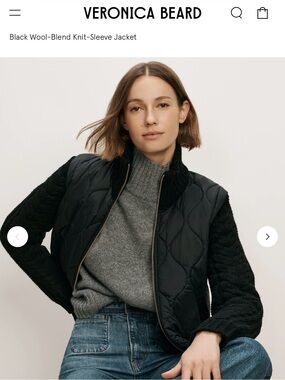 NWT Current Season Veronica Beard Black Quilted Front Jacket with Knit Sleeves